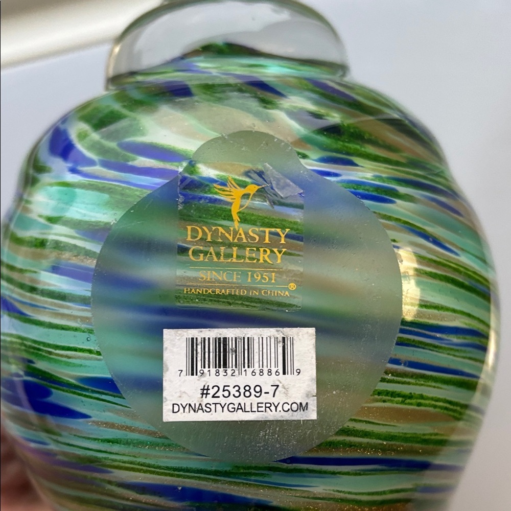 Handblown Blue & Green Swirl Glass Shell Sculpture - Picture 3 of 10